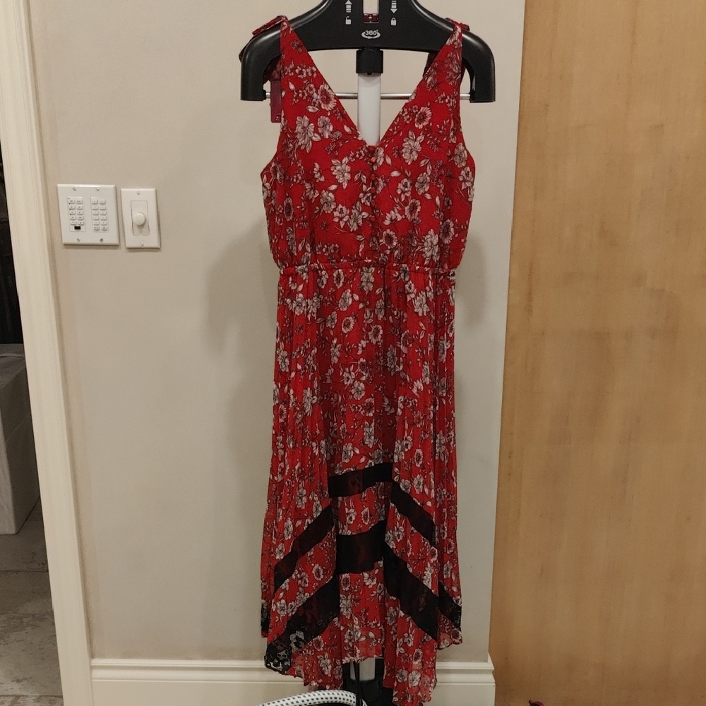 Nanette Lepore Red and Black V-Neck High Low Dress